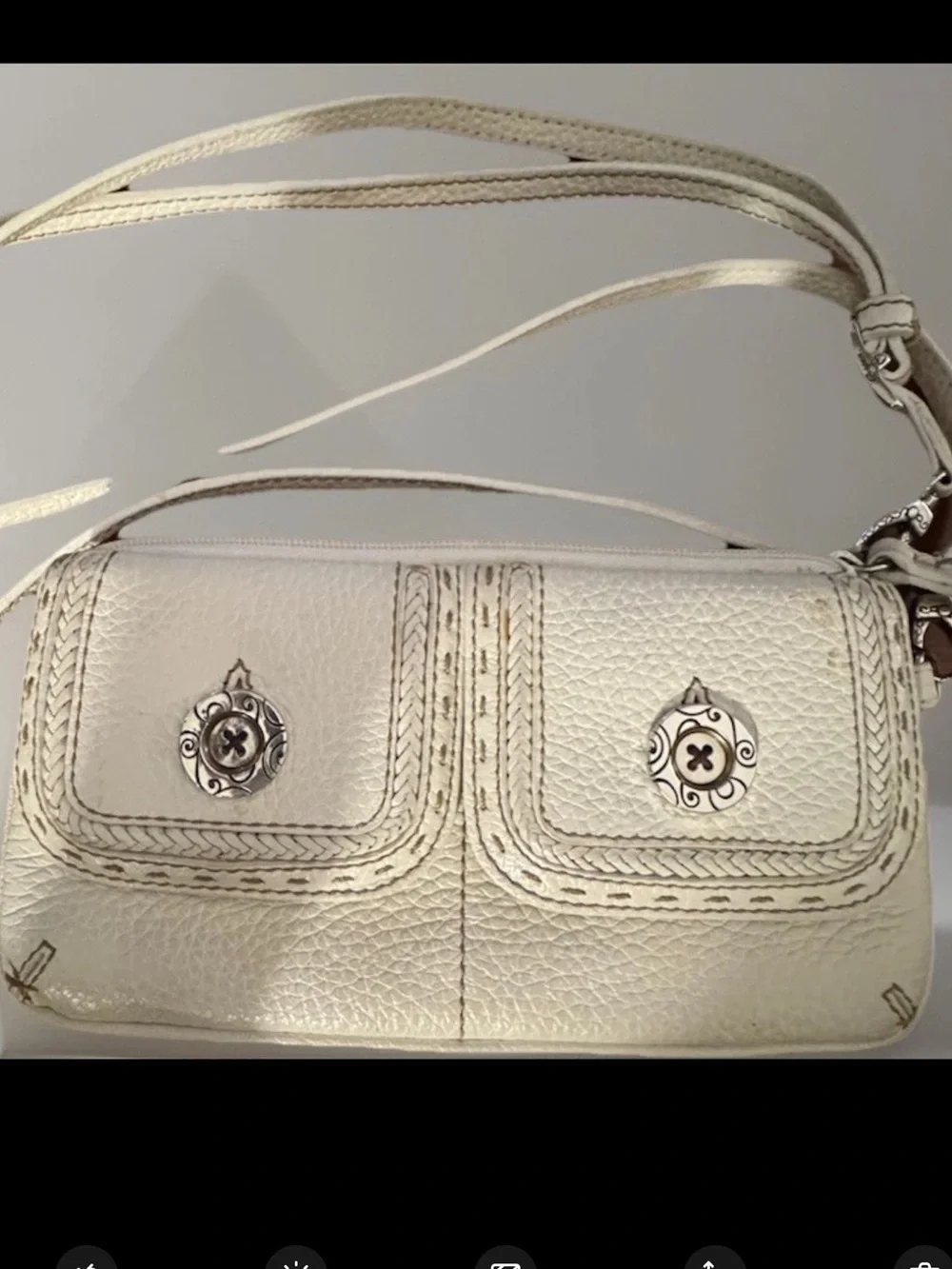 Brighton White Pebble Leather Organizer Crossbody Western Boho Wallet Women's